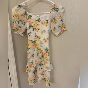 Floral Kids Casual Dress - White, Yellow, Pink